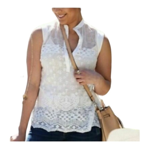 Cabi womens white lace sleeves blouse. Size Medium. Button down. - Picture 1 of 10